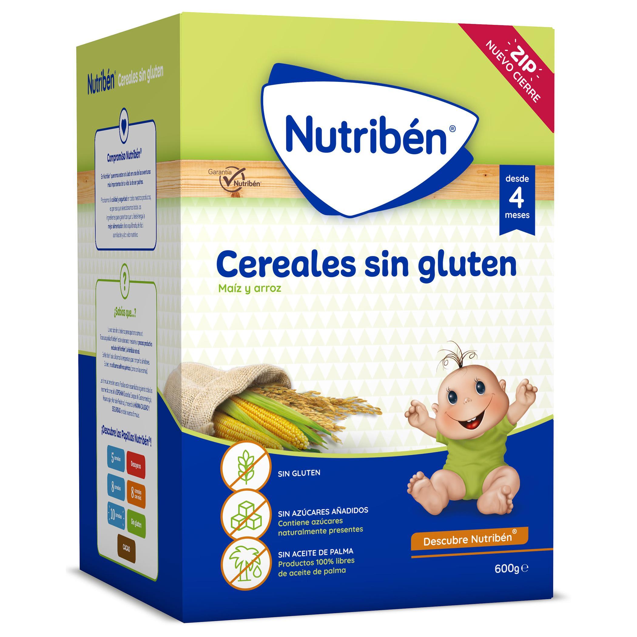 Nutribén - Papilla de Cereales Sin Gluten Bebe - Maíz y Arroz - Cereales de Iniciación desde los 4 Meses - 600gr