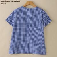 Blusa a Cuadros ZANZEA Para Mujer Verano Manga Corta Cuello V Casual Ligera Tops De Verano Blusas Para Mujer OL Trabajo - details 7