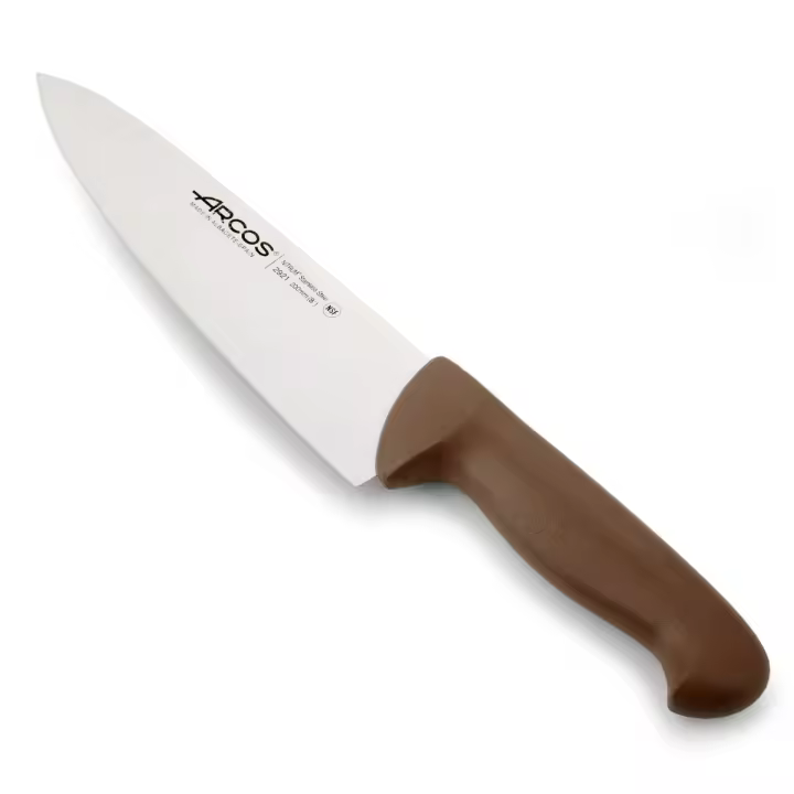 Arcos Serie 2900 - Cuchillo Cocinero - Hoja de Acero Inoxidable NITRUM de 200 mm - Mango inyectado en Polipropileno Color marrón - 1