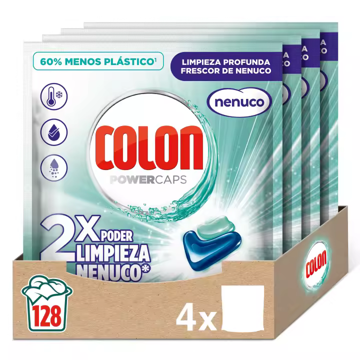 Colon Nenuco Detergente para la Lavadora - 128 Cápsulas, Apto Ropa Blanca y Color, Poder Antimanchas, Aroma Fresco - 1