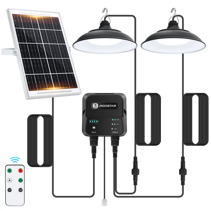 Aigostar Lámpara solar exterior con mando a distancia y cuerda de tracción,cable de 8 m,batería de gran capacidad de 3000 mAh,gran panel solar,IP65 - 1