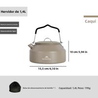 Hervidor De Agua De Viaje Ultraligero De 1.4L Con Manija Para Estufa Café Metal Suministros De Mesa Color Khaki Verde Negro - details 24