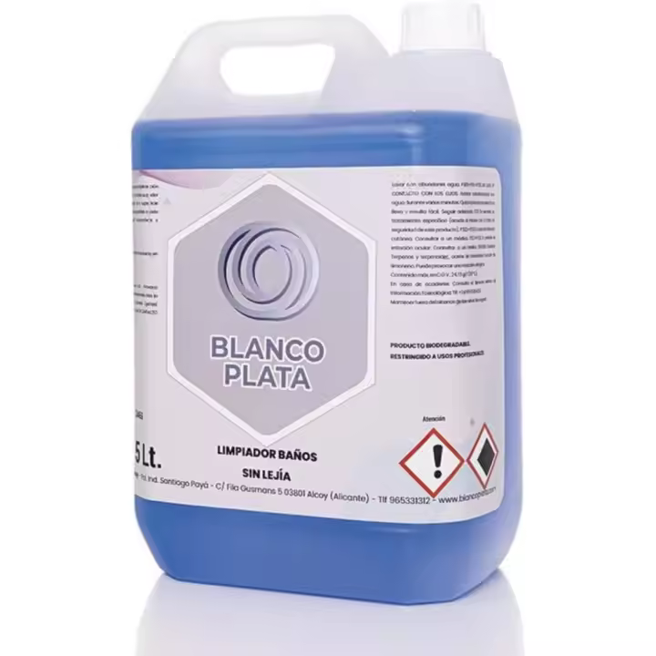 Blanco Plata Limpiador Baños Sin Lejía 5L - Máximo Brillo, Antical y Agradable Perfume - Limpiador para Grifos, Azulejos y Suelos - 1