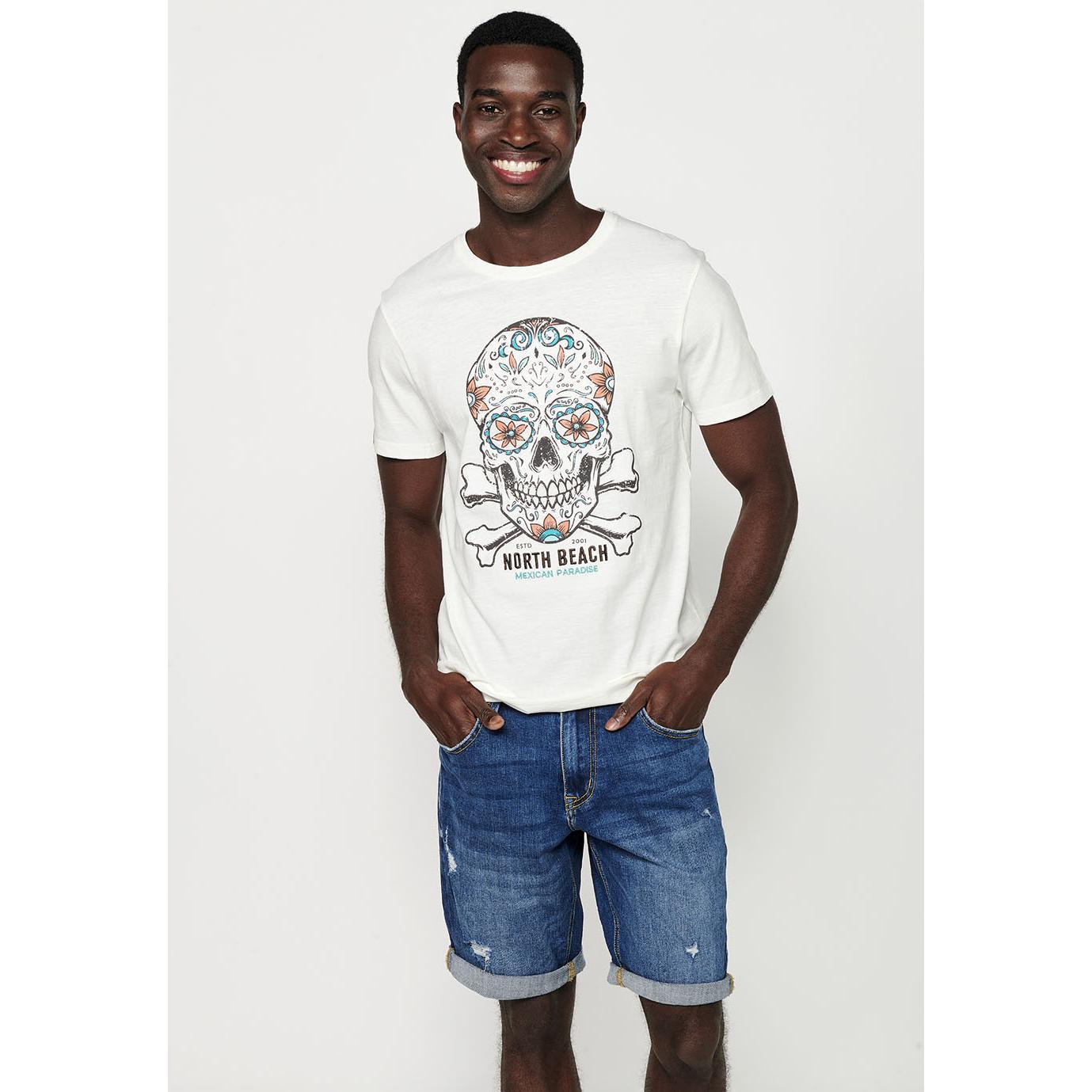 Koroshi Camiseta de manga corta de algodón con cuello redondo y estampado delantero para hombre | ropa casual