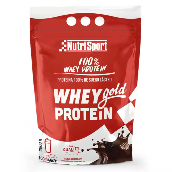 NutriSport Whey Gold Protein - 2 kg Proteína de suero concentrada, rápida absorción, rico en BCAAs y vitamina B6 - 1