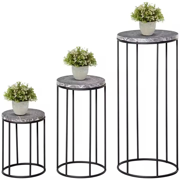 Outsunny Soportes para Plantas de Metal 3 Piezas Apilables Estantes Porta Macetas Decorativos con Efecto de Mármol para Interiores y Exteriores Ø30,5x70,5 cm Gris y Negro - 1