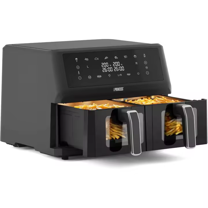Freidora de Aire Princess 11L,Doble Cesta,2400W,Pantalla Táctil,8 Programas,Sin Aceite,Sincronización de Cocción,Ventana de Visualización,Cestas Aptas para Lavavajillas,Libre de BPA y PFAS - SKU 182276 - 1