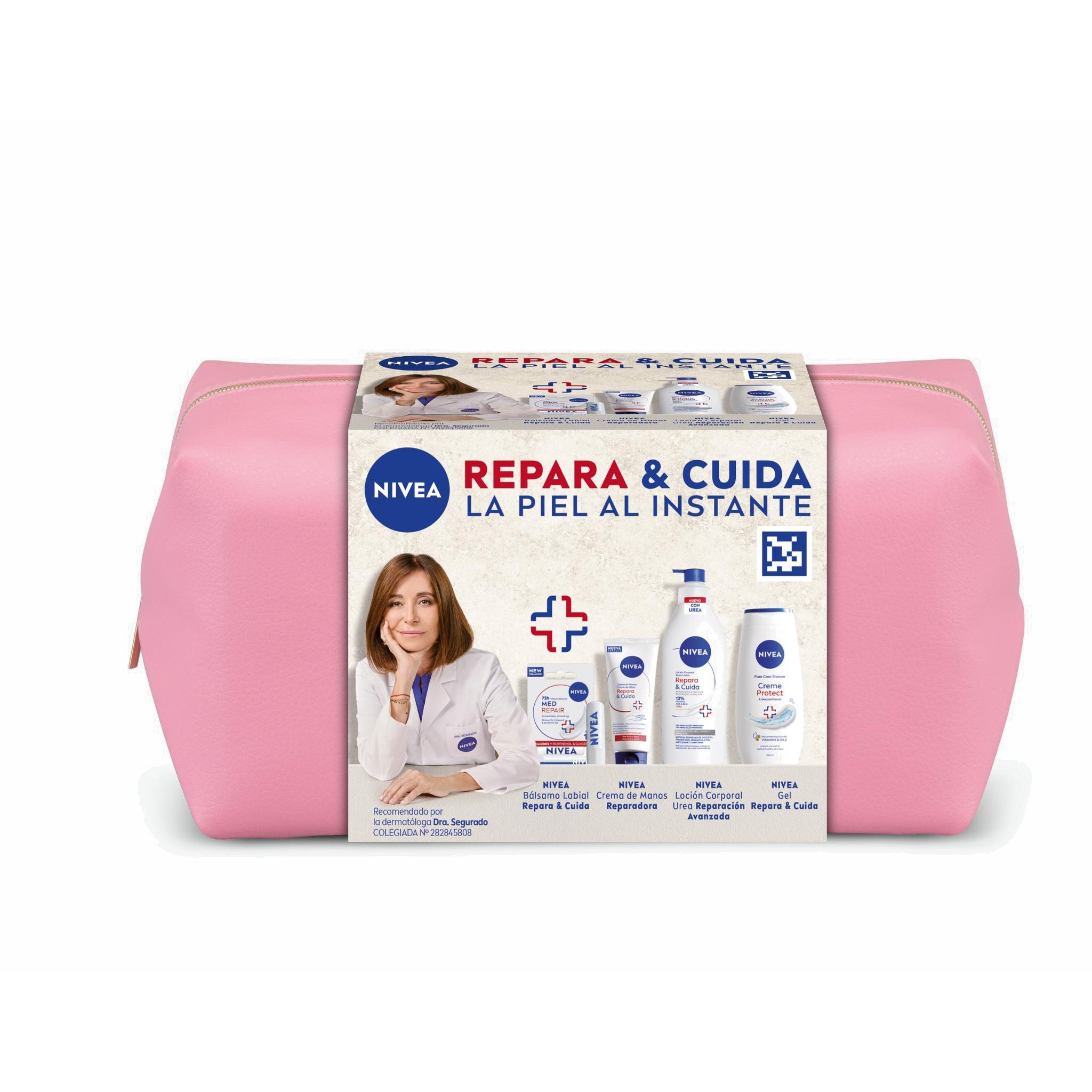 NIVEA Pack Repara y cuida la piel al instante - Neceser de regalo para mujer - Contiene crema corporal, crema de manos, bálsamo labial y gel de ducha