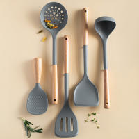 Set De Utensilios De Cocina De Silicona 5 Piezas Con Mango De Madera No Atrapa Adherido Espátula Antiadherente Cuchara De Fritura Cuchara De Arroz Herramienta De Cocina Ecológica - details 11