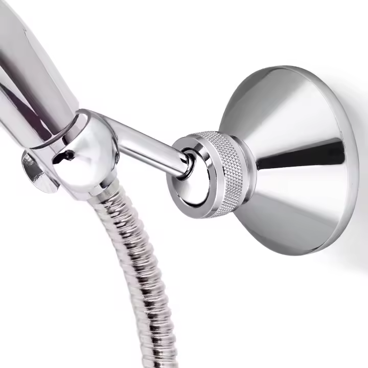 Soporte ajustable cromado para cabezal de ducha, compatible con mangueras de ducha estándar. - 1