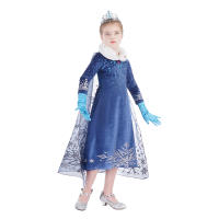 Vestido De Princesa Elsa Azul Con Copa De Pelo De Nieve Para Niñas Traje De Invierno Con Manga Larga Y Collar De Pelo De Nieve Disfraz De Reina De La Nieve Para Fiesta De Navidad Y Carnaval - details 7