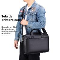 Bolso De Negocios Para Hombre De Cuero Genuino Gran Capacidad Con Computadora - Bolsa De Mano De Capa Superior De Vaca - details 1