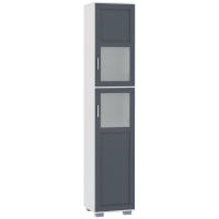 kleankin Armario Alto de Baño Mueble Columna de Baño con 2 Puertas de Vidrio Templado y Estantes Ajustables 37x35x190 cm Blanco y Gris - details 0