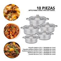 Juego De Ollas 10 Piezas - Acero Inoxidable + Tapas De Vidrio. Apto Para Todo Tipo De Cocina - INDUCCION - SHIRO - details 1