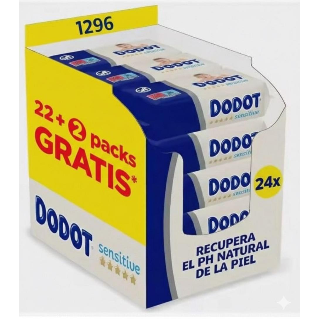 Dodot Toallitas Sensitive para Bebé, 1296 Toallitas (24 Paquetes de 54 Toallitas), Sin perfume con PH natural y fibra de origen Vegetal, Óptima Protección para la Piel.