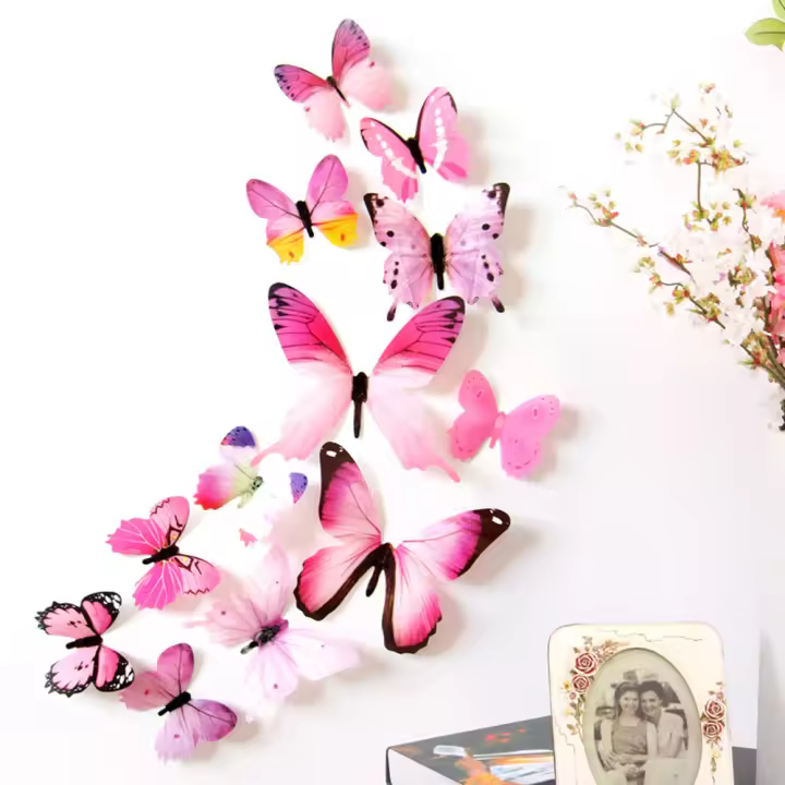 12pcs Parches De Pared Decorativos 3D Mariposa Arcoíris PVC Para Decoración Del Hogar Sala De Estar Estilo Moderno Adhesivos De Pared - 1