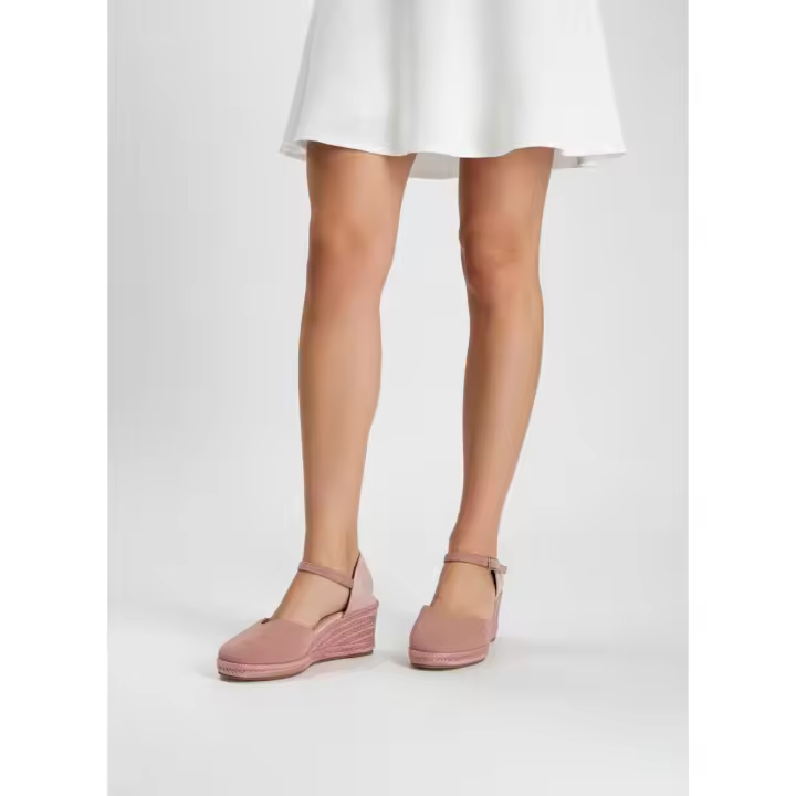 Calzados soraia, Alpargatas de Cuña con Plataforma para Mujer - Sandalias de Esparto con Tira al Tobillo, Punta Cerrada y Acabado en Gamuza Sintética - Calzado Cómodo de Verano Estilo Boho Chic - 1