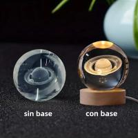 Lámpara De Noche De Cristal 6cm Con Engrado Por Láser Sfera De Vidrio Decoración De Escritorio Para Regalo De Cumpleaños Base De Madera USB - details 0