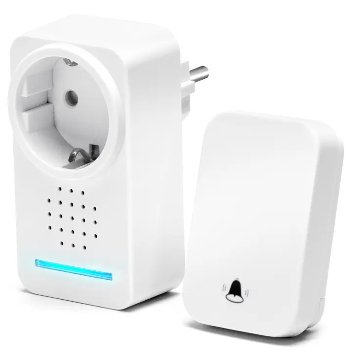 Aigostar Timbre Inalámbrico con Enchufe, Timbre de Puerta con Autoalimentado, Timbre Inalámbrico Exterior Impermeable con Indicadores LED, Resistente al Agua, 30 Melodías, 5 Niveles de Volumen, Blanco - 1