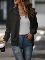 Chaqueta De Punto Para Mujer Casual De Otoño E Invierno Cuello V Manga Larga Suelta Color Sólido Con Cremallera Versátil - details 5