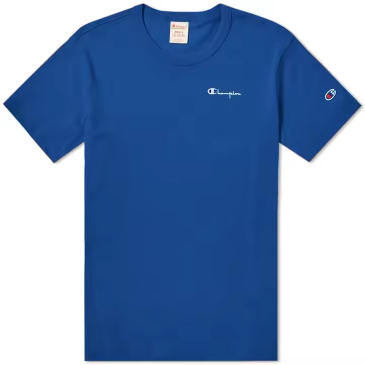 Champion Reverse Weave Small Script Logo T-Shirt Blue - 1