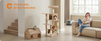 Feandrea Rascador para Gatos, Árbol para Gatos, Altura 143 cm, Torre con 4 Postes, 2 Plataformas, 1 Cueva, 1 Hamaca, 2 Pompones, Tela de Felpa, Multinivel, Marrón Camello - details 0