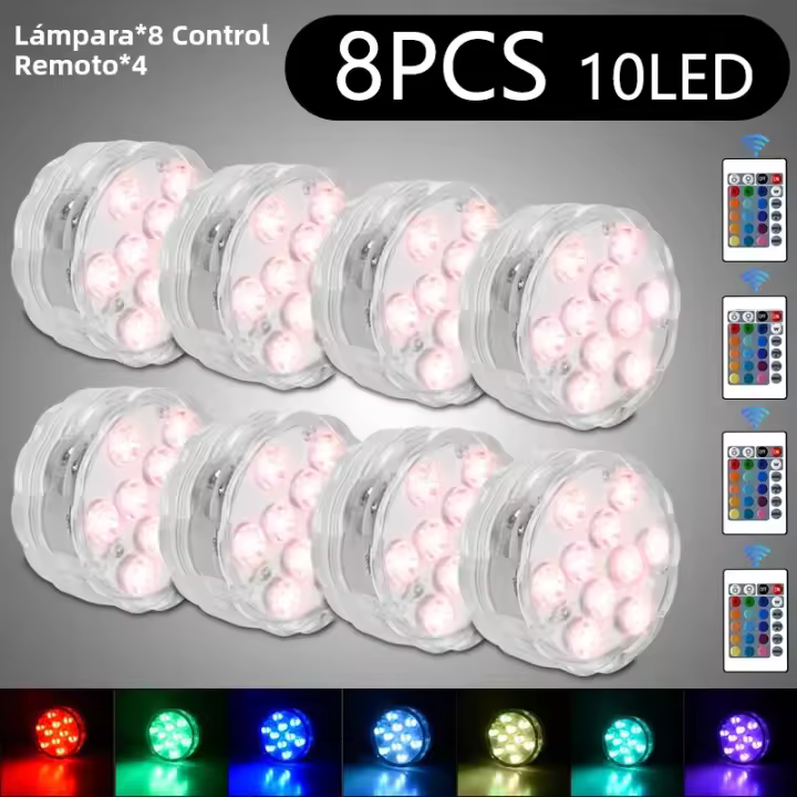 Luz Submarina LED RGB Para Piscina Con Control Remoto 10 LEDs Lámpara Portátil Operada Por Batería Para Acuario Vaso - 1
