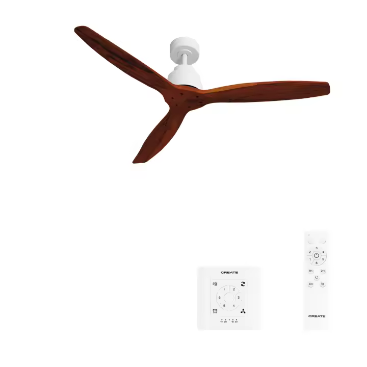 CREATE - Ventilador de techo 40W silencioso motor blanco aspas 100% madera oscura, varios tamaños - WIND STYLANCE - 1