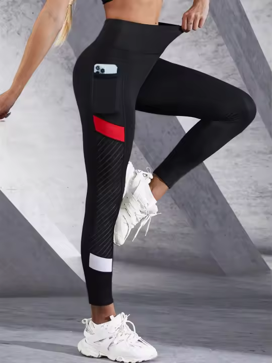Leggings De Yoga Para Mujer Con Banda Alta De Malla Y Bolsillos Laterales Control De Abdomen Leggings Modelantes Para Ejercicio - 1