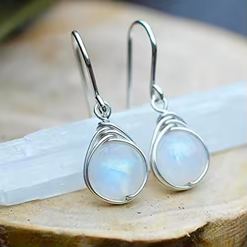 Pendientes colgantes de Plata de Ley 925 con Piedra lunar natural - 1
