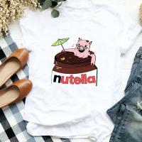 Camiseta Mujer Nutella Estampado Moda Harajuku Casual Blanca Top Verano Nuevo Ropa Femenina T-Shirt Cuello Redondo Manga Corta - details 2