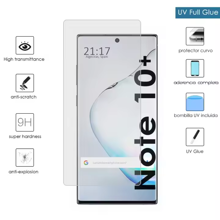 Tumundosmartphone Protector Cristal Templado Completo Curvo UV Full Glue para Samsung Galaxy Note10+ - 1