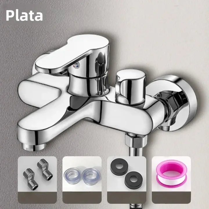 Grifo De Ducha De Baño Con Válvula De Mezcla Triple Cerámica Doble Manija Acero Inoxidable Moda Contemporánea Para Baño Y Ducha - 1