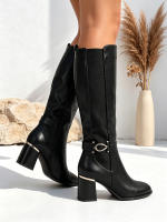 Botas largas elegantes para mujer con tacón grueso y bajo con cremallera lateral y hebilla metálica ideales para trabajar salir y vacaciones - details 7