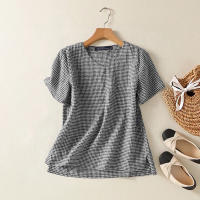 Blusa a Cuadros ZANZEA Para Mujer Verano Manga Corta Cuello V Casual Ligera Tops De Verano Blusas Para Mujer OL Trabajo - details 2