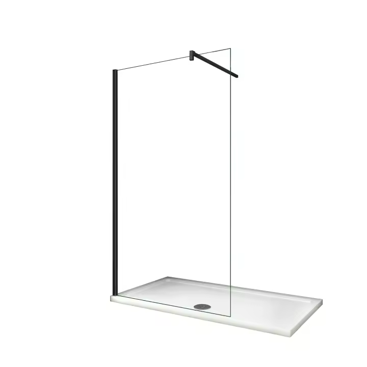 AICA SANITARIOS - Mampara de ducha fija - Vidrio Antical 8mm - Barra 140cm - Perfil Negro Mate - Alto 200cm - 1