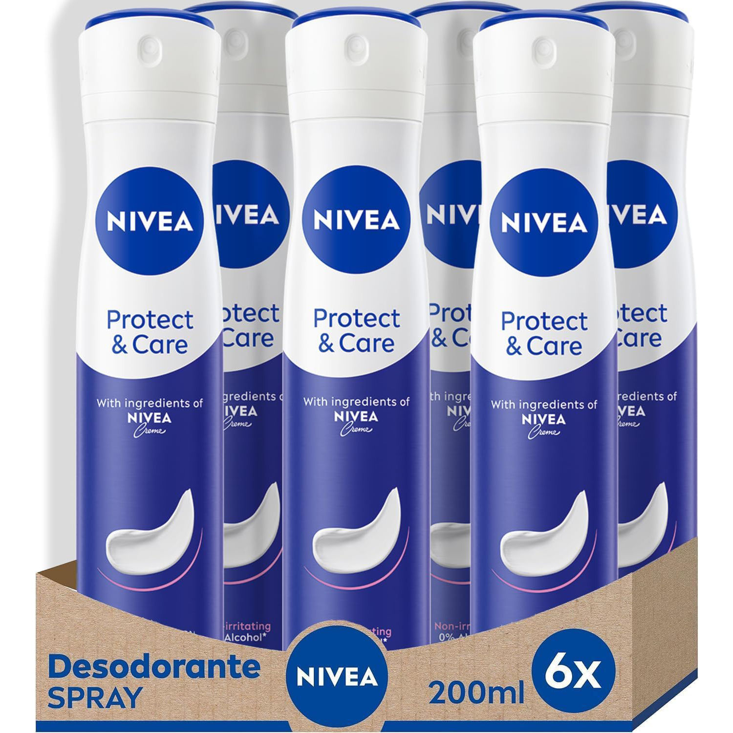 NIVEA Pack ahorro - Desodorante en spray Protege y Cuida 200ml x 6 unidades