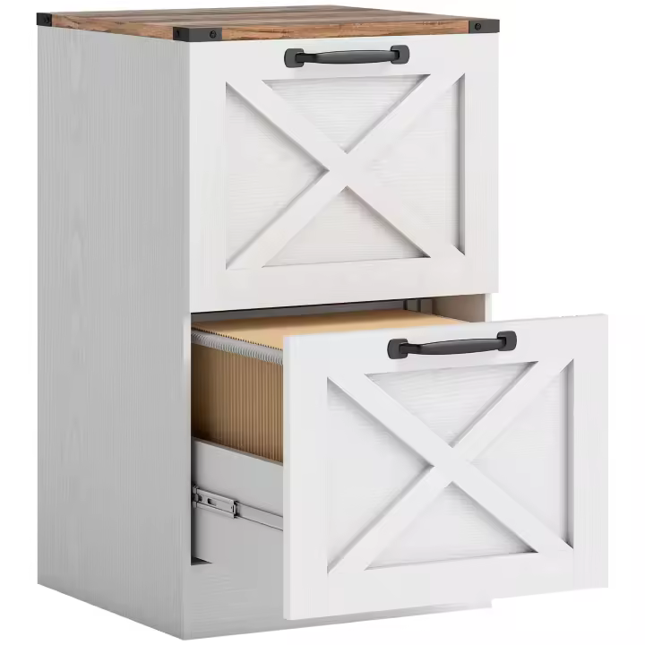 HOMCOM Cajonera Escritorio con Cajones, Cajonera de Oficina, Mueble Archivador, Soporte para Impresora, con Riel Colgante para A4 y Carta, Blanco - 1