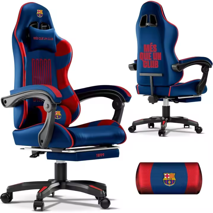 RELAXTY FC Barcelona Silla Gaming Oficial con Masaje Lumbar, Reposapiés y Respaldo 135º - 1