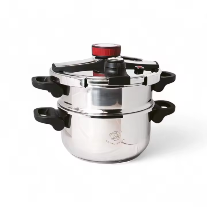 Olla a Presión Royal Swiss - Cuscús - 2 en 1 - 6 Litros - Acero Inoxidable - Inducción - Cierre Automático - 1