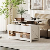 HOMCOM Mesa de Centro Elevable y Extensible, Mesa de Salón con Compartimentos Ocultos, Estante Abierto, para Comedor, Oficina, 100x90x64 cm, Blanco - details 1