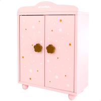 WOOMAX - Armario de madera para muñecas con perchas, de juguete, 24x11x32,5 cm, juego de roles color rosa, infantil, decoración estrellas, 4 piezas, para mayores de 3 años - details 0