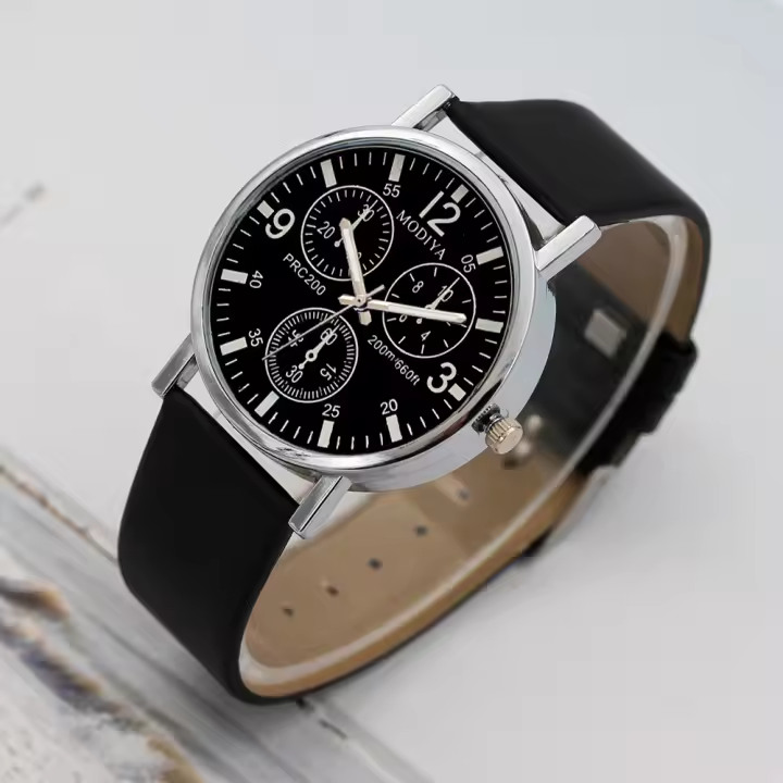 Reloj De Cuarzo Para Hombre Con Vidrio Azul Y Correa De Cuero Reloj Casual Y Moda Diametro De La Fuente 38mm Material De La Caja De Aluminio - 1