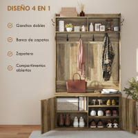 HOMCOM Perchero Zapatero, Perchero Recibidor con 2 Puertas, Estantes Abiertos, 6 Ganchos, para Pasillo, Dormitorio, Salón, Estilo Moderno, 100x38x172 cm - details 3