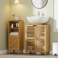 HOMCOM Mueble Bajo Lavabo, Mueble de Baño con 2 Puertas de Lamas de Bambú, Estante Ajustable, para Lavabos con o sin Pedestal, 60x30x80 cm, Natural - details 1