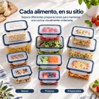 Set de recipientes herméticos para alimentos, 12 o 24 tápers transparentes de PP en varios tamaños, apilables y con cierre de 4 lados, para organizar cocina, despensa, ingredientes, raciones, comida preparada y sobras en el hogar cada día - details 4