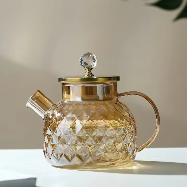 Justinlau Tetera De Vidrio De Boro Sílice Alta 1/1.8L Con Tapa Y Filtro Resistente Al Calor Para Agua Fría Hervidor De Té Ambar Para Flor De Té - 1