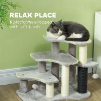 PawHut Árbol para gatos, torre rascadora con plataformas de felpa de 3 niveles, 2 pelotas de juego, postes rascadores de sisal, 50 cm de altura, para gatos de hasta 5 kg, gris claro - details 5