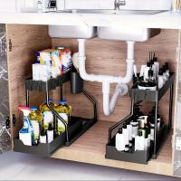 Rack De Almacenamiento Doble Con Cajón Deslizante Para Cocina Organizador De Estante Para Armario De Baño Y Cocina Material ABS - details 1