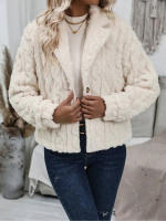 Abrigo De Peluche Para Mujer Estilo Europeo Y Americano Con Cuello De Botones Moda Otoño E Invierno Cierre Único Longitud Regular - details 2